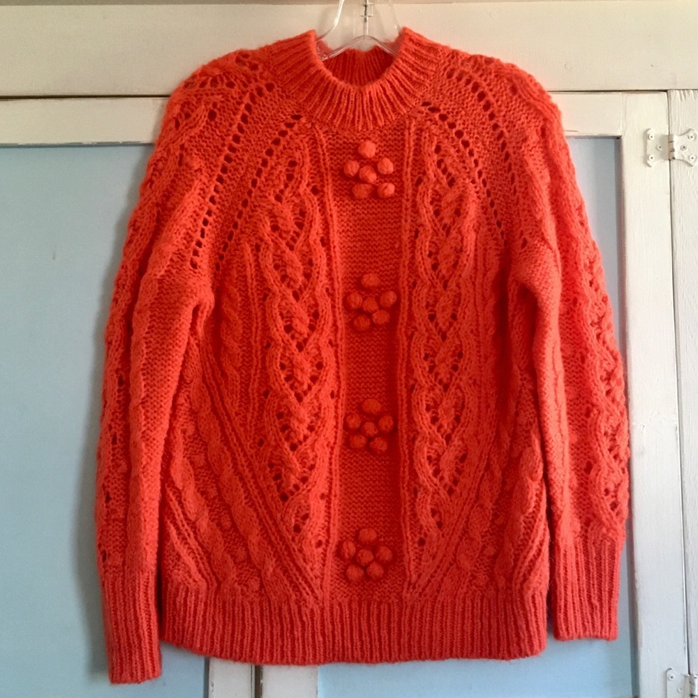 J Crew Women’s Alpaca Wool Blend Cable Knit Crew Neck Sweater Orange XXS